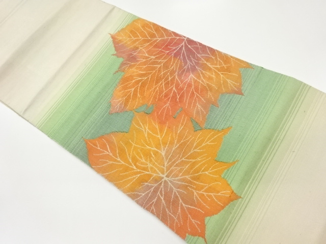 JAPANESE KIMONO / VINTAGE NAGOYA OBI / TSUMUGI / WOVEN LEAVES